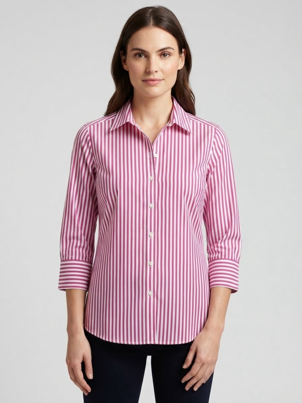 Casa Cabana Classic Pink Striped Button-Down Blouse Size M